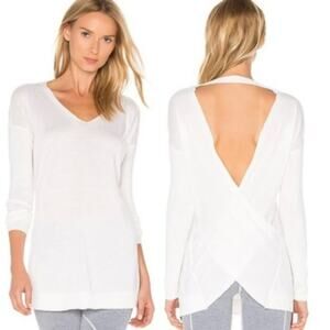 Revolve Vimmia White Shavasana Reversible Twist V-neck Open Back Sweater NWT